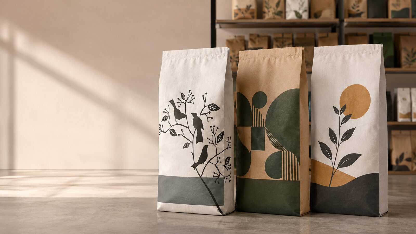 Paper sacks with graphics printed in several colours